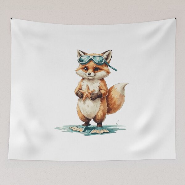 Item preview, Cute Fox Snorkeling Ocean Hello Summer Vacation Watercolor designed and sold by AQUILAKREO.