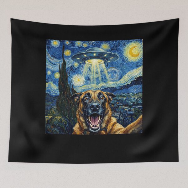 Item preview, Belgian Malinois Starry Night UFO Van Gogh Art Dog Selfie Lover designed and sold by Kimberley King Art  King Art.