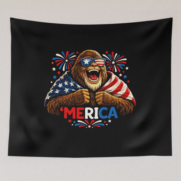 Item preview, Retro Vintage 4th of July Bigfoot American Flag Sasquatch designed and sold by PixelMarrero.