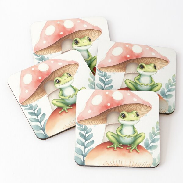 Item preview, Cute Watercolor Frog Sheltered by Mushrooms designed and sold by Jade Ado.