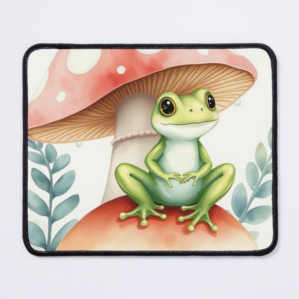 Item preview, Cute Watercolor Frog Sheltered by Mushrooms designed and sold by Vida e Arte.