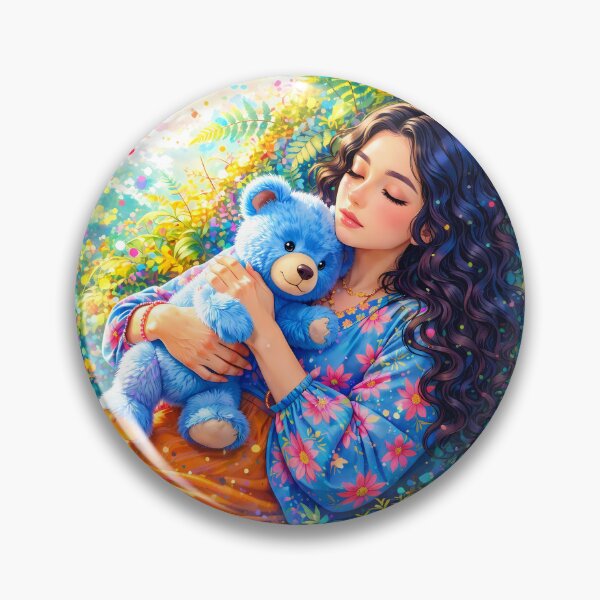 Item preview, Sleepy Girl Hugging Blue Teddy designed and sold by M-Y-A-R-T-.