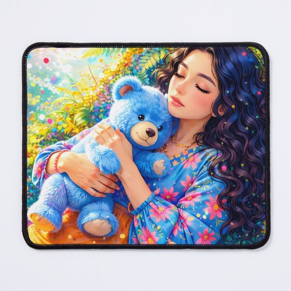 Item preview, Sleepy Girl Hugging Blue Teddy designed and sold by M-Y-A-R-T-.