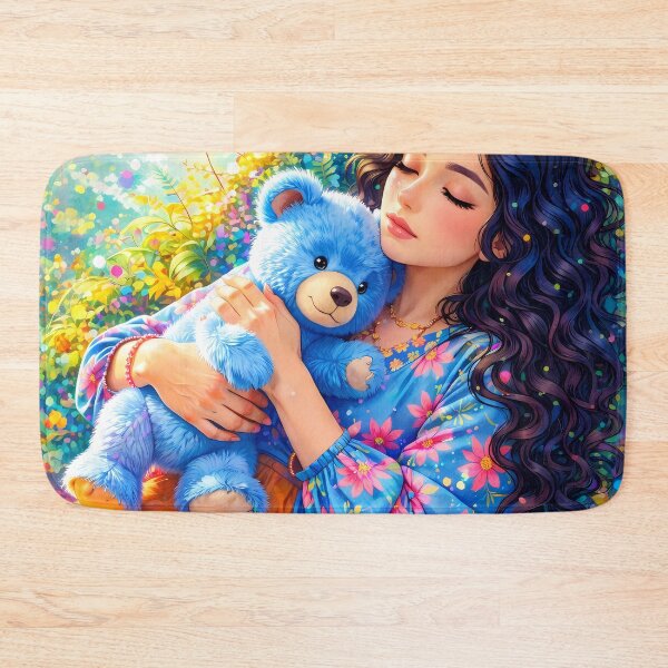 Item preview, Sleepy Girl Hugging Blue Teddy designed and sold by M-Y-A-R-T-.