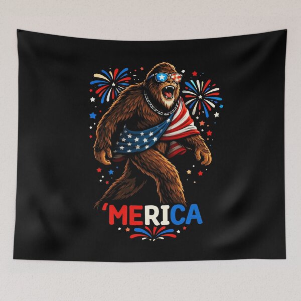 Item preview, Retro Vintage 4th of July Bigfoot American Flag Sasquatch designed and sold by PixelMarrero.