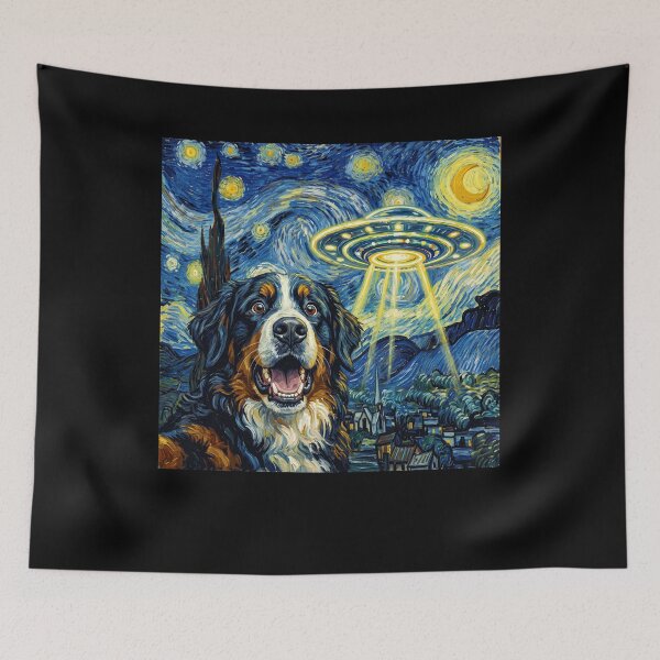 Item preview, Bernese Mountain Dog Starry Night UFO Van Gogh Art Dog Selfie Lover designed and sold by Kimberley King Art  King Art.