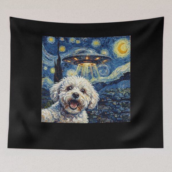 Item preview, Bichon Frise Starry Night UFO Van Gogh Art Dog Selfie Lover designed and sold by Kimberley King Art  King Art.