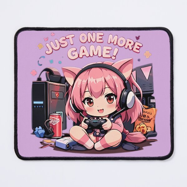 Item preview, Kawaii Chibi Nekomimi Gamer Girl Just One More Game Illustration designed and sold by Midnight Ink Studio.