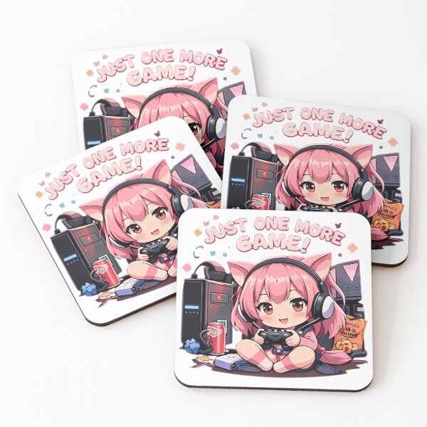 Item preview, Kawaii Chibi Nekomimi Gamer Girl Just One More Game Illustration designed and sold by Midnight Ink Studio.