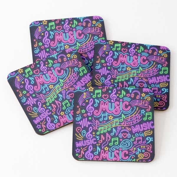 Item preview, Vibrant Neon Music Art - Colorful Neon Signs with Musical Notes, Headphones & "MUSIC" Text on Brick Wall designed and sold by ART BOND.