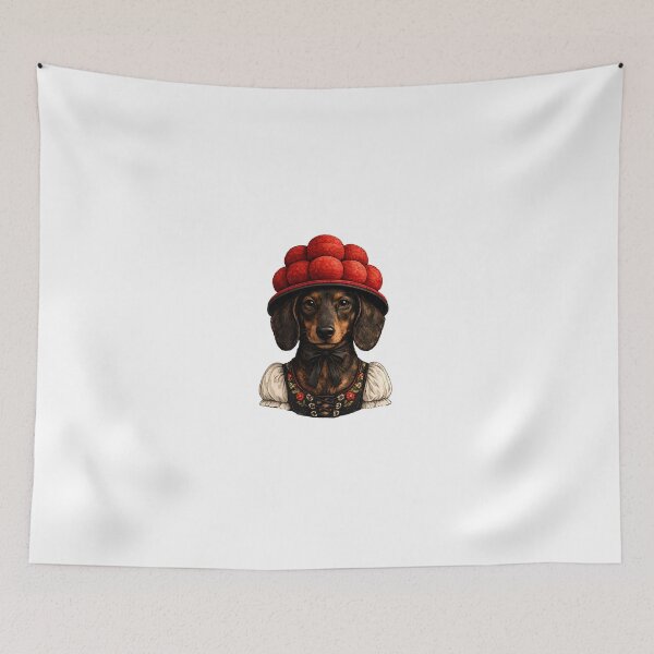 Item preview, Black Forest Dachshund lady with Bollenhut hat designed and sold by filou designs.