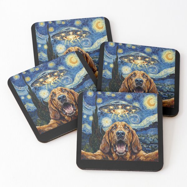 Artikelvorschau, Bluthund Sternennacht UFO Van Gogh Kunst Hunde-Selfie-Liebhaber entworfen und verkauft von Kimberley King Art King Art.