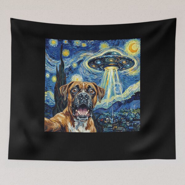 Item preview, Boxer Dog Starry Night UFO Van Gogh Art Dog Selfie Lover designed and sold by Kimberley King Art  King Art.