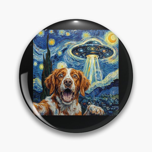 Item preview, Brittany Starry Night UFO Van Gogh Art Dog Selfie Lover designed and sold by Kimberley King Art  King Art.