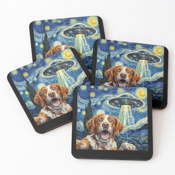 Item preview, Brittany Starry Night UFO Van Gogh Art Dog Selfie Lover designed and sold by Kimberley King Art  King Art.