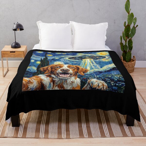 Item preview, Brittany Starry Night UFO Van Gogh Art Dog Selfie Lover designed and sold by Kimberley King Art King Art.