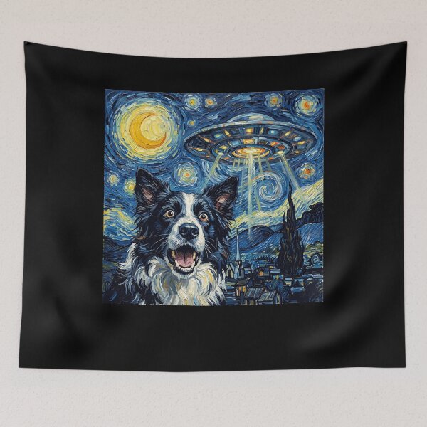 Item preview, Border Collie Starry Night UFO Van Gogh Art Dog Selfie Lover designed and sold by Kimberley King Art  King Art.