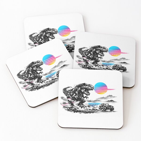 Item preview, Synthwave Sumi-e T‑Rex Chase designed and sold by KungPowUnicorn.