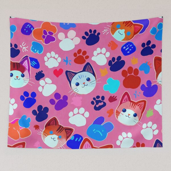Item preview, Cute Kawaii Cat Paw Pattern – Colorful Pink Cat Lover Aesthetic Design designed and sold by IMuDesigner.