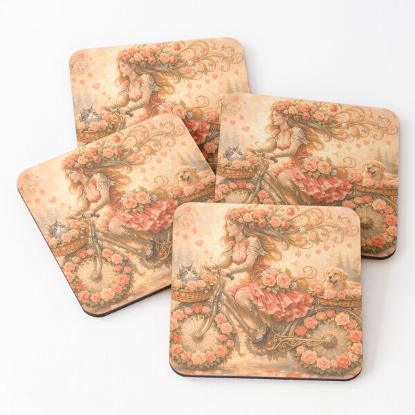 Item preview, Romantic Girl Riding Bike with Cute Pets designed and sold by M-Y-A-R-T-.