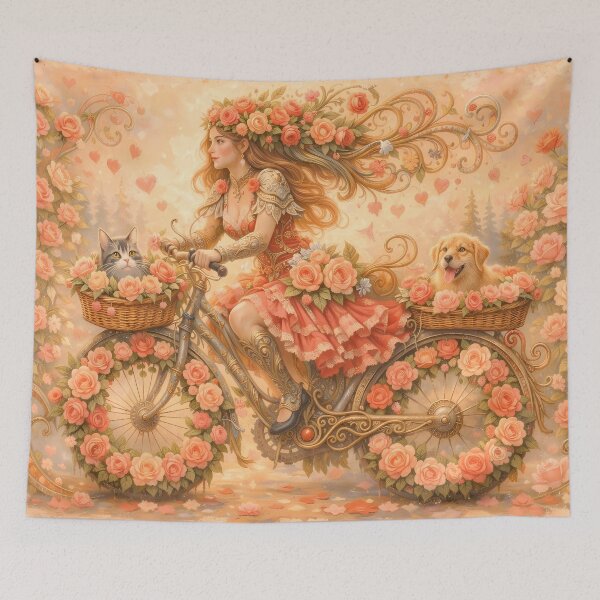 Item preview, Romantic Girl Riding Bike with Cute Pets designed and sold by M-Y-A-R-T-.