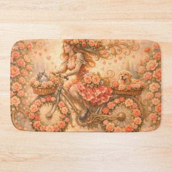 Item preview, Romantic Girl Riding Bike with Cute Pets designed and sold by M-Y-A-R-T-.