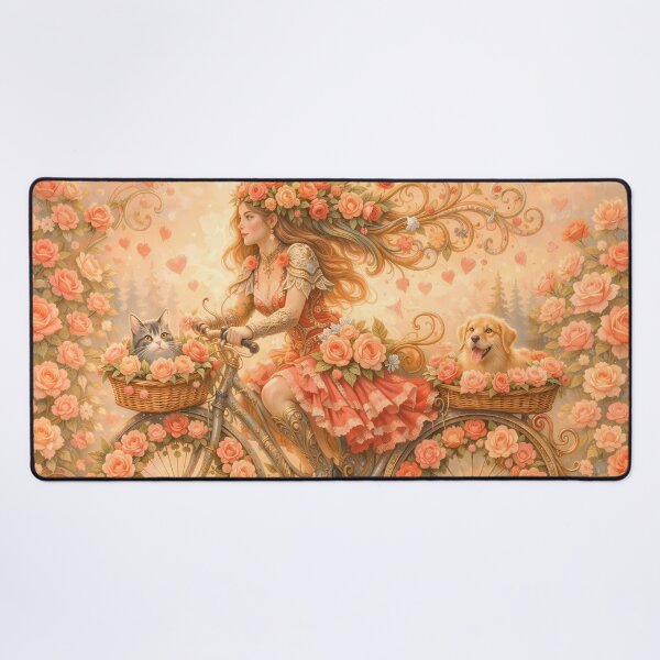 Item preview, Romantic Girl Riding Bike with Cute Pets designed and sold by M-Y-A-R-T-.