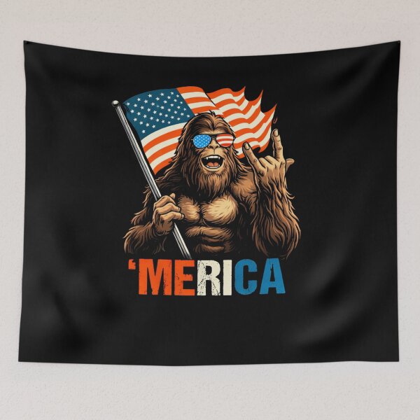 Item preview, Retro Vintage 4th of July Bigfoot American Flag Sasquatch designed and sold by PixelMarrero.