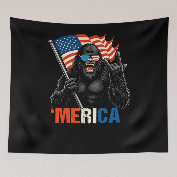 Item preview, Retro Vintage 4th of July Bigfoot American Flag Sasquatch designed and sold by PixelMarrero.