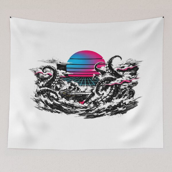 Item preview, Synthwave Sumi-e Kraken Attack designed and sold by KungPowUnicorn.
