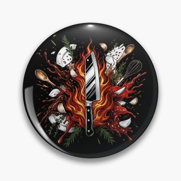 Item preview, Culinary Chaos - Badass Chef Knife & Roaring Flames designed and sold by krish-prints.
