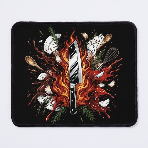 Item preview, Culinary Chaos - Badass Chef Knife & Roaring Flames designed and sold by krish-prints.