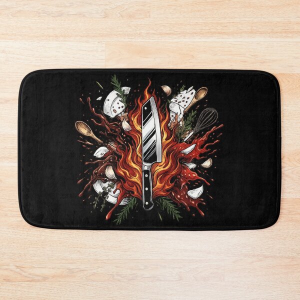 Item preview, Culinary Chaos - Badass Chef Knife & Roaring Flames designed and sold by krish-prints.