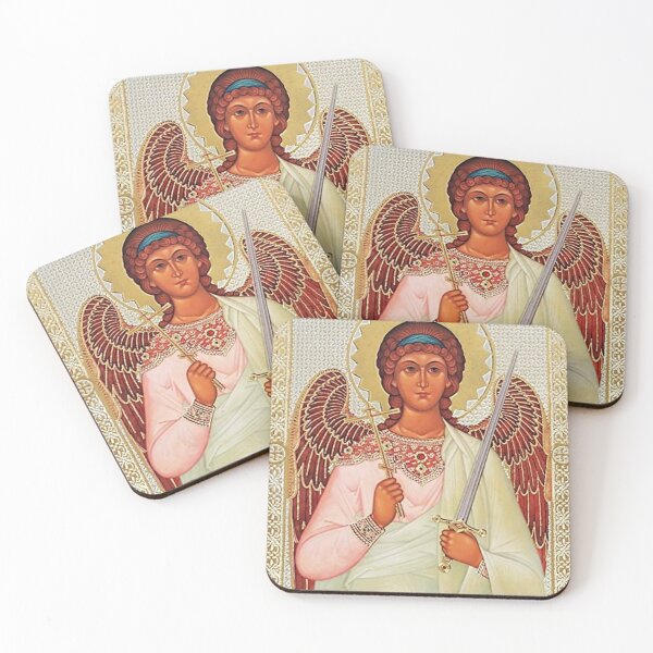 Item preview, Guardian Angel Icon with Sword and Cross on white and golden background designed and sold by Angelkrs.