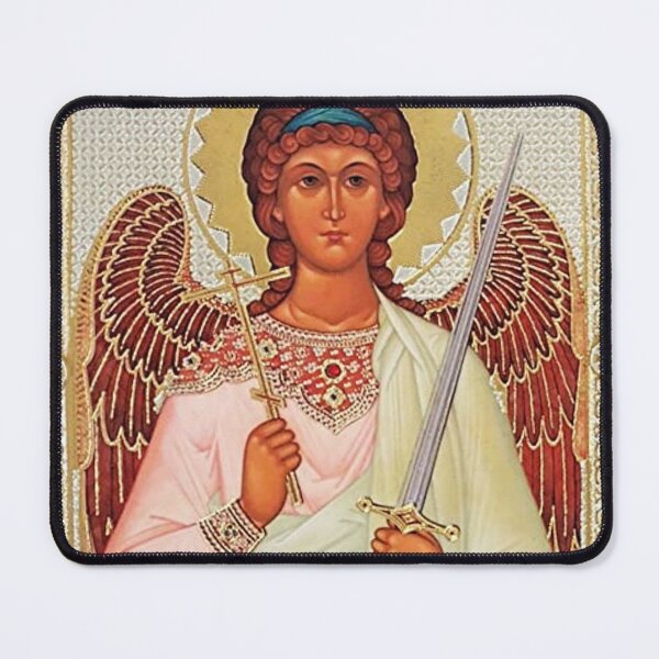 Item preview, Guardian Angel Icon with Sword and Cross on white and golden background designed and sold by Angelkrs.