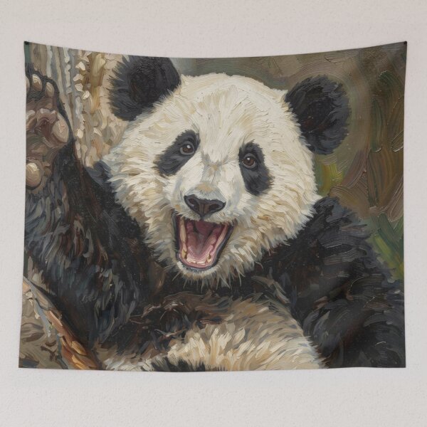 Item preview, Cute Panda Cub Waving Oil Painting designed and sold by Kirrindy Designs.