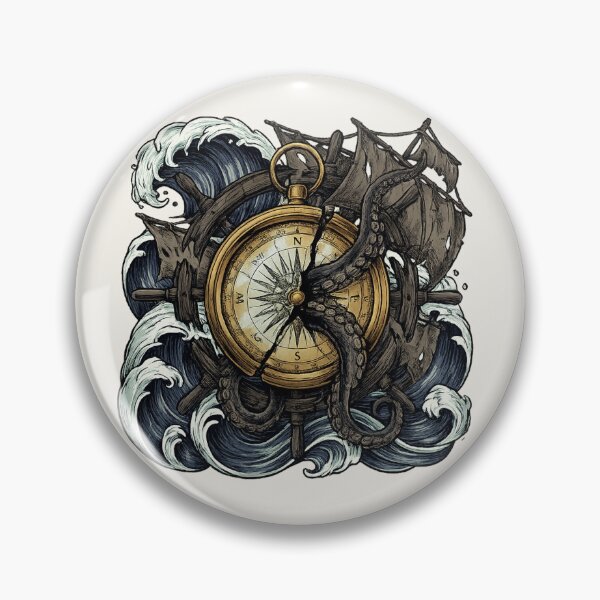 Item preview, The Kraken's Wrath - Dark Nautical Compass & Giant Squid Tentacles designed and sold by krish-prints.