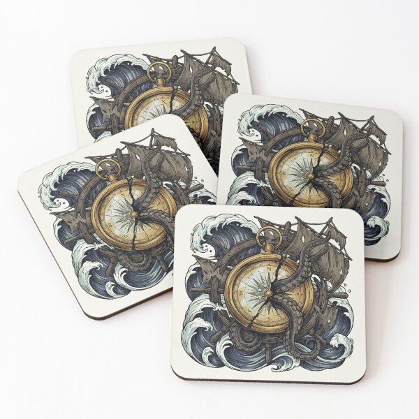 Item preview, The Kraken's Wrath - Dark Nautical Compass & Giant Squid Tentacles designed and sold by krish-prints.