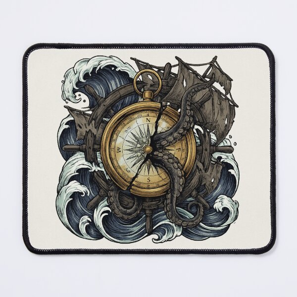 Item preview, The Kraken's Wrath - Dark Nautical Compass & Giant Squid Tentacles designed and sold by krish-prints.