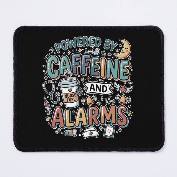 Item preview, Powered by Caffeine and Alarms Nurse Gift designed and sold by DesignedByMarty.