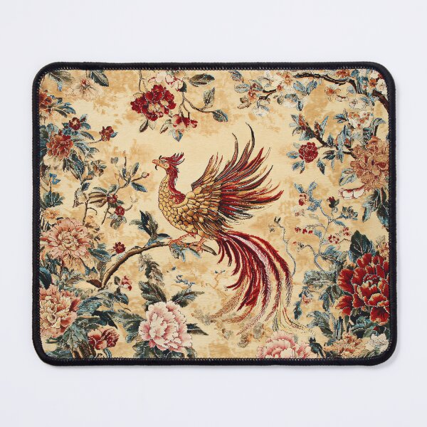 Item preview, Imperial Phoenix Among Peonies | Vintage Chinese Floral Rug Art designed and sold by GrinGalore.