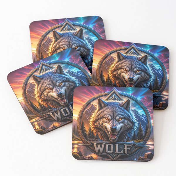 Item preview, Majestic Alpha Wolf Mountain Wilderness Sunset Crest designed and sold by AgnesB77.
