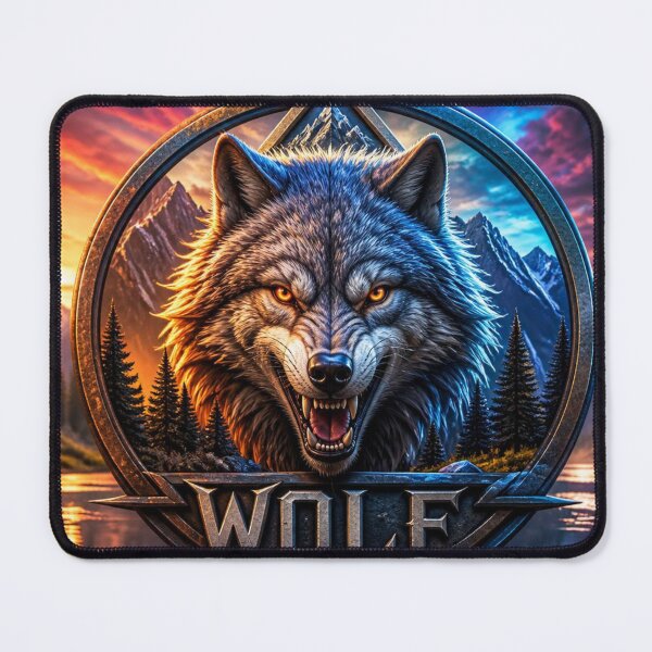 Item preview, Majestic Alpha Wolf Mountain Wilderness Sunset Crest designed and sold by AgnesB77.