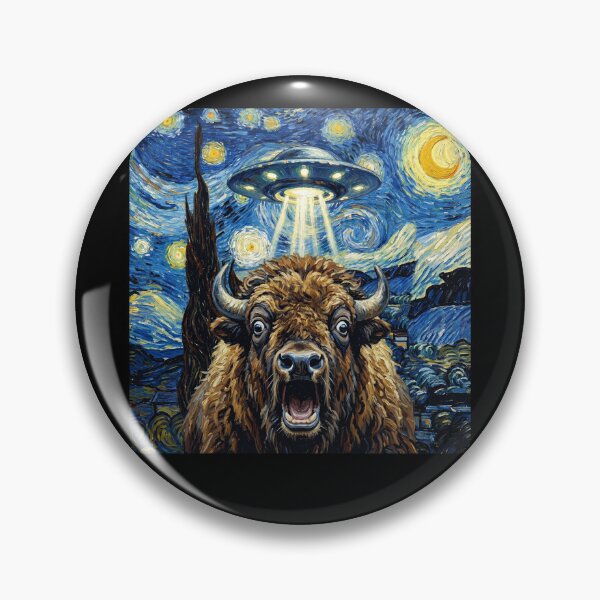 Item preview, Buffalo Starry Night UFO Van Gogh Art Animal Selfie Lover designed and sold by Kimberley King Art King Art.