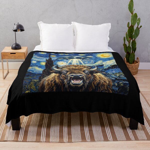 Artikelvorschau, Buffalo Sternennacht UFO Van Gogh Kunst Tier Selfie Liebhaber entworfen und verkauft von Kimberley King Art King Art.