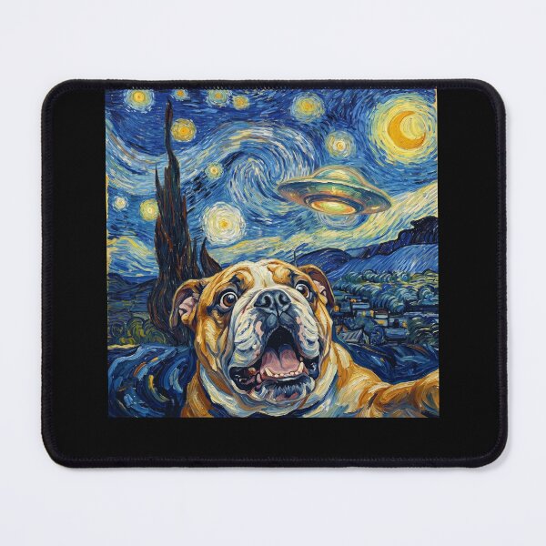 Item preview, Bulldog Starry Night UFO Van Gogh Art Dog Selfie Lover designed and sold by Kimberley King Art King Art.