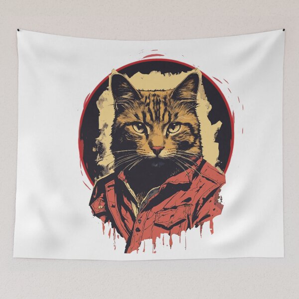 Item preview, cat emerges from a torn shirt – Cute Lazy Cat Watching Movies with Popcorn  designed and sold by Artimax-Studio.