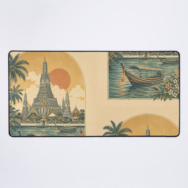 Item preview, Vintage Bangkok Travel Poster – Wat Arun and Chao Phraya River designed and sold by Siam Soul Studio.