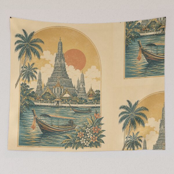 Item preview, Vintage Bangkok Travel Poster – Wat Arun and Chao Phraya River designed and sold by Siam Soul Studio.
