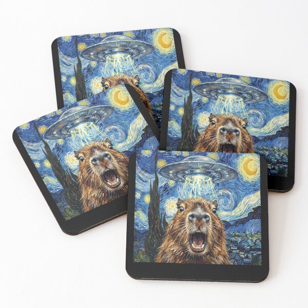 Item preview, Capybara Starry Night UFO Van Gogh Art Animal Selfie Lover designed and sold by Kimberley King Art  King Art.